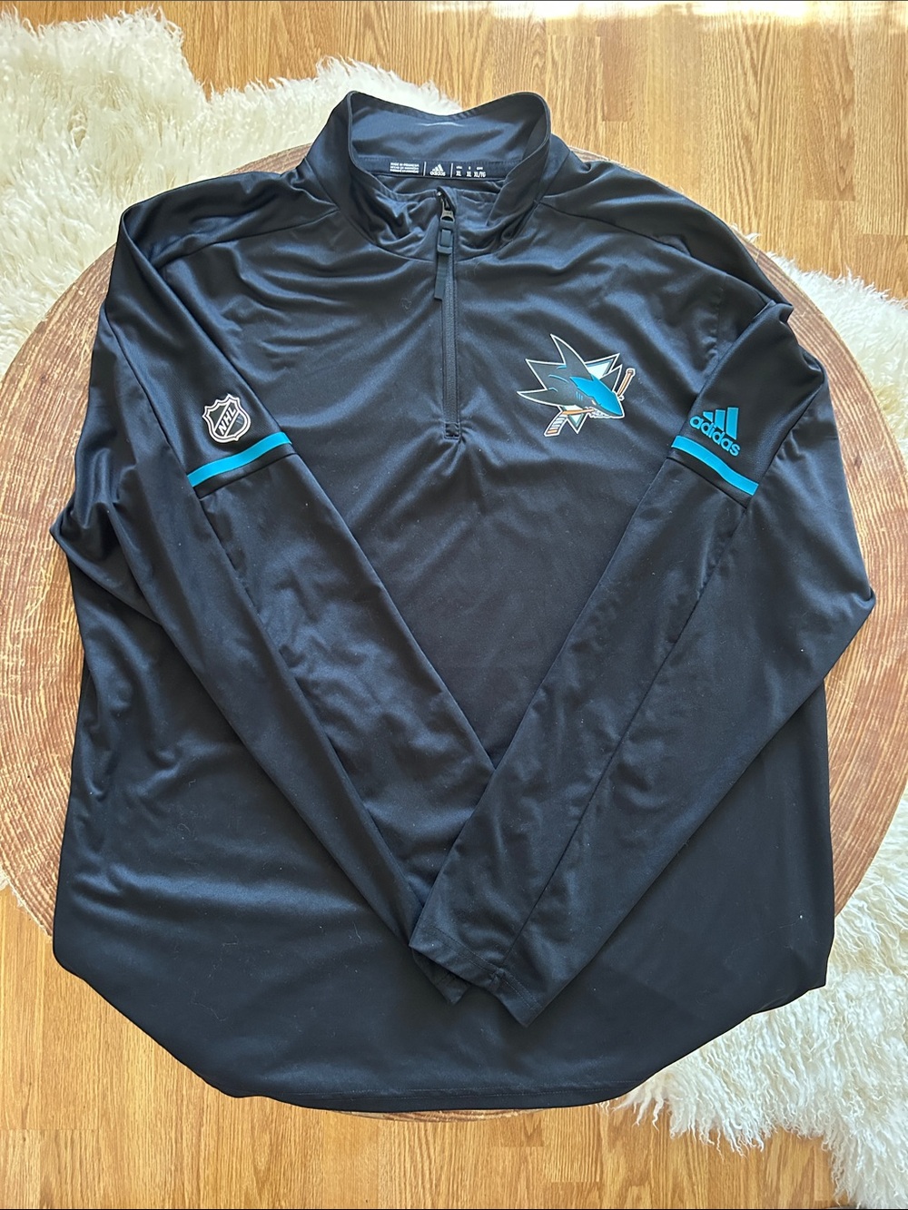 NHL ADIDAS Black & Teal San Jose Sharks Quarter-Zip Pullover Size XL